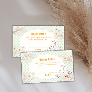 Sage Gingham Daisy Goose Diaper Raffle Baby Shower Enclosure Card