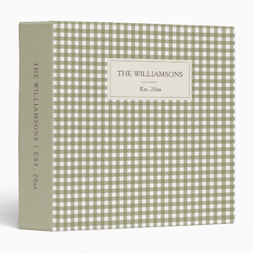 Sage Gingham Est Year Newlywed Keepsake Photo 3 Ring Binder