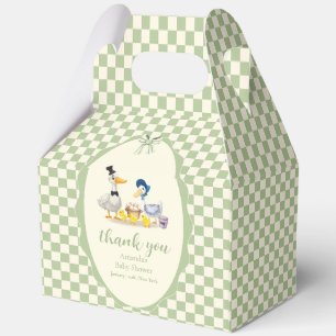 Sage Gingham Farm Duck Family Duck Baby Shower Favor Boxes