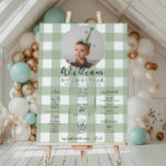 Sage Gingham First Birthday Milestone Timeline Poster<br><div class="desc">Celebrate the first 12 months of your little one with this first birthday milestone sign. Customize the sign with your baby's yearly milestones. To add text to the design simply select the "Customize It" button above for more advanced customization features.</div>