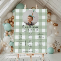 Sage Gingham First Birthday Milestone Timeline