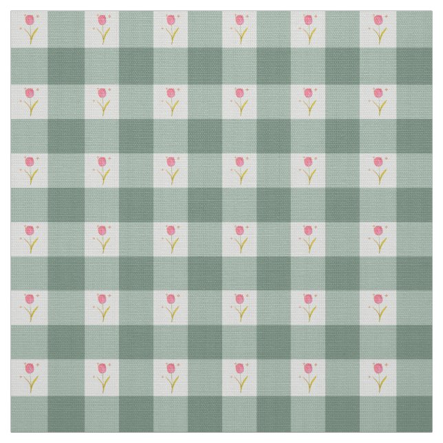 Sage Gingham Floral Fabric by the Yard (Swatch)
