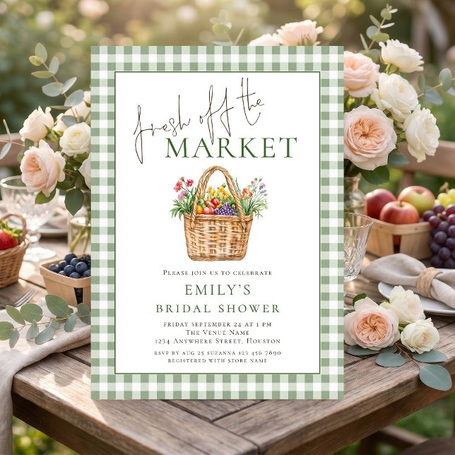 Sage Gingham Fresh off Market Bridal Shower Invitation (Creator Uploaded)