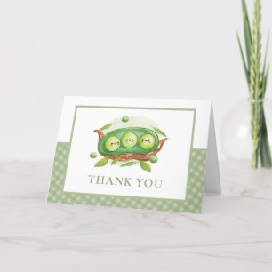 Sage Gingham Greenery Sweet Pea In Pod Baby Shower Letterpress Thank You Card