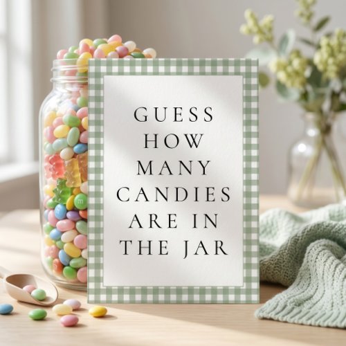 Sage Gingham Guess How Many Baby Shower Game card