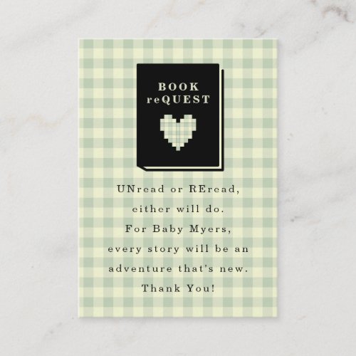 Sage Gingham Heart Book Request Enclosure Card