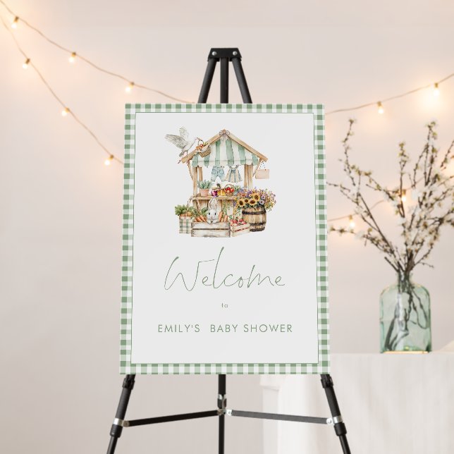 Sage Gingham Locally Grown Welcome Baby Shower  Foam Board (In Situ (Stand))