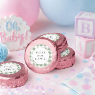 Sage Gingham Name Baby Shower Dipped Oreo Cookie Favors