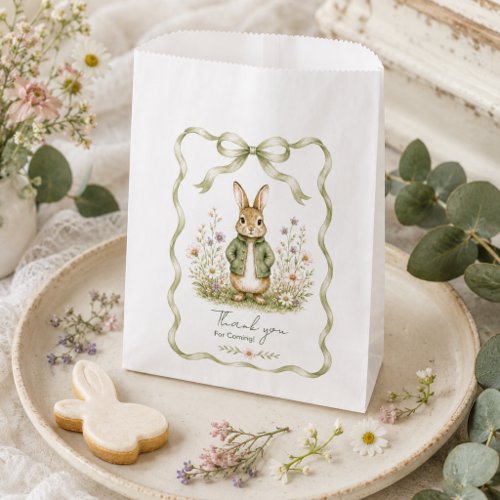 Sage Gingham Rabbit Baby Shower Favor Bag