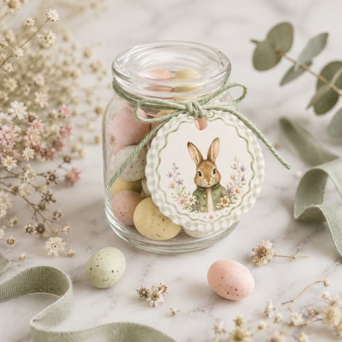 Sage Gingham Rabbit Baby Shower Favor Tags