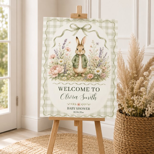 Sage Gingham Rabbit Baby Shower Foam Board (Creator Uploaded)