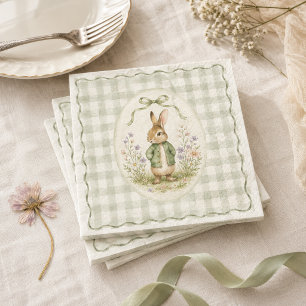 Sage Gingham Rabbit Baby Shower Napkins