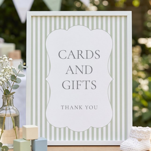 Sage Gingham Scalloped Border Welcome Baby Shower Poster (Creator Uploaded)