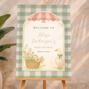 Sage Gingham Silly Goose Baby Shower Welcome Sign 