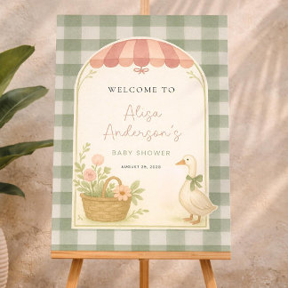 Sage Gingham Silly Goose Baby Shower Welcome Sign 