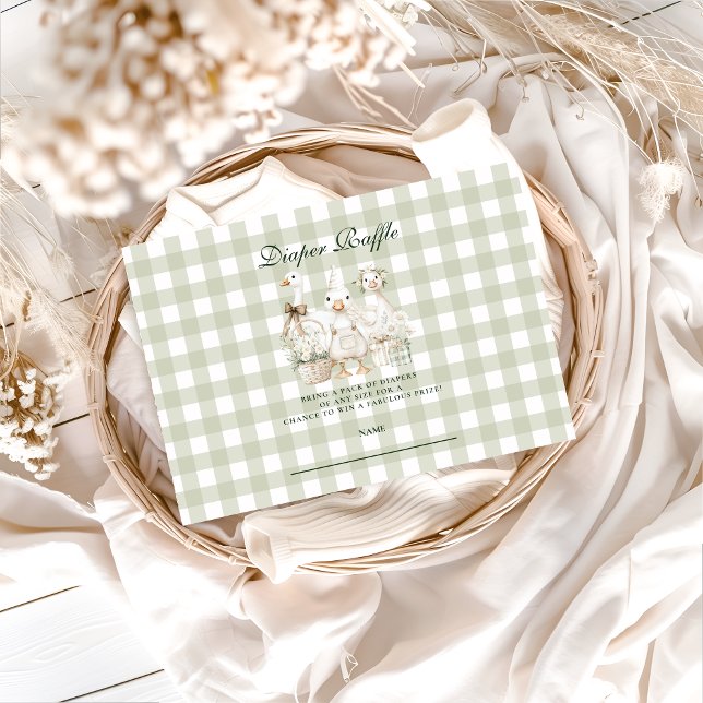 Sage Gingham Silly Goose Diapper Raffle Enclosure Card (Creator Uploaded)