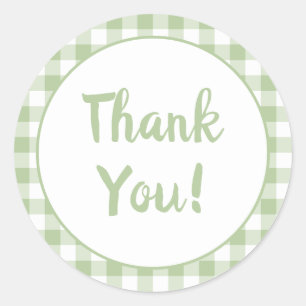 Sage Gingham Thank You Classic Round Sticker
