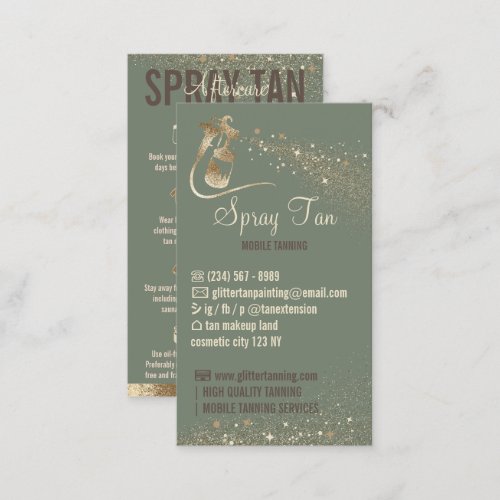 Sage Glitz Aftercare Instructions Spray Tanning Business Card