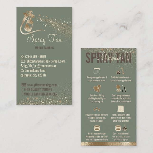 Sage Glitz Aftercare Instructions Spray Tanning Business Card (Front/Back)