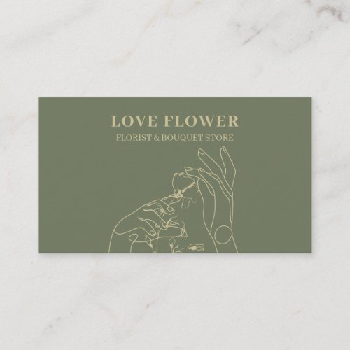 Sage Gold Botanical Hand Hold Flower Business Card