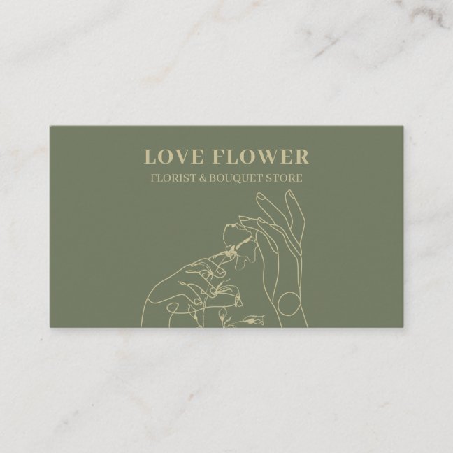 Sage Gold Botanical Hand Hold Flower Business Card