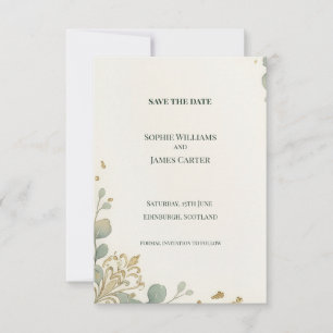 Sage Gold Botanical Save The Date Card