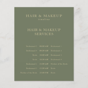 Sage Gold Budget Wedding Hair Makeup Timeline Flyer
