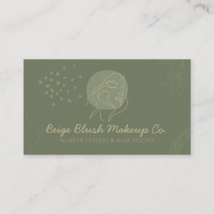 Sage Gold Calligraphy Beauty Face Classy Makeup Business Card