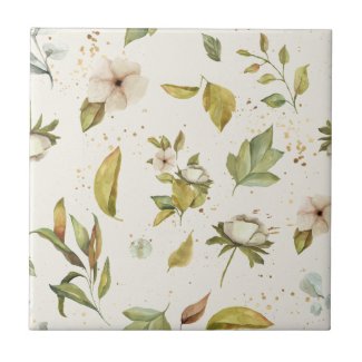 Sage, Gold, Cream Floral Seamless Clear Image