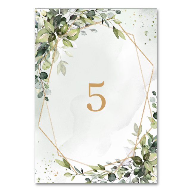 Sage gold eucalyptus geometric wedding table sign table number (Front)
