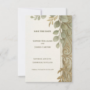 Sage Gold Eucalyptus Save The Date Card