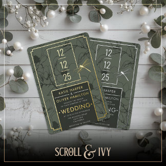 Sage & Gold Floral Foil Wedding Invitation