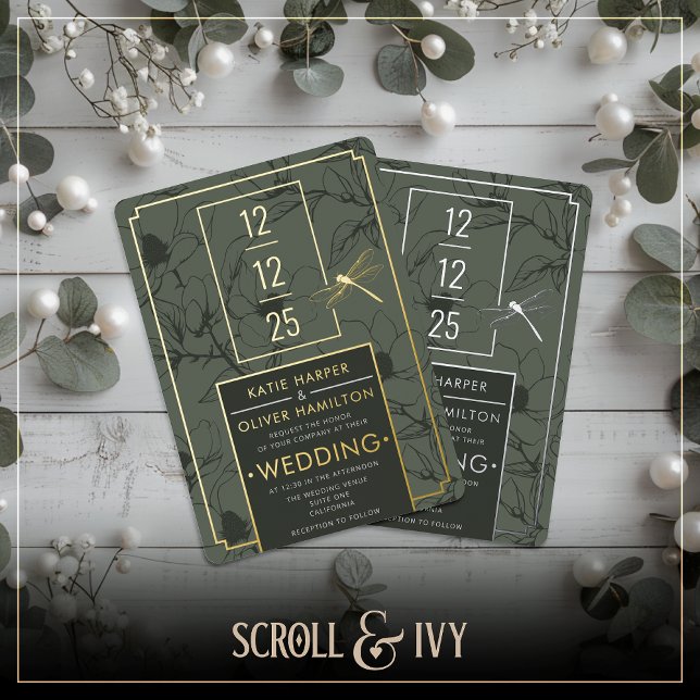 Sage & Gold Floral Foil Wedding Invitation Foil Invitation (Creator Uploaded)