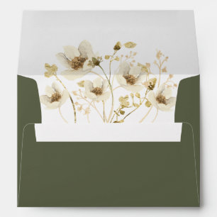 Sage Gold Floral Wedding Envelope