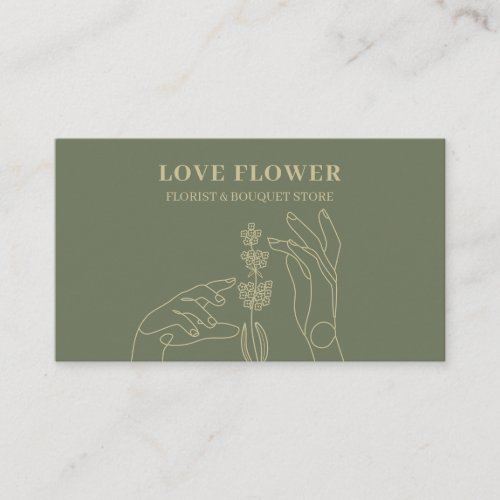 Sage Gold Florist Botanical Hands Hold Business Card