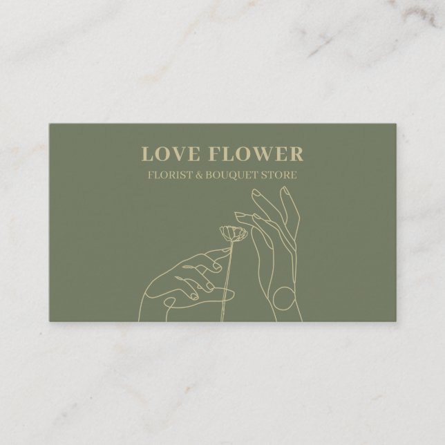 Sage Gold Florist Handdrawn Botanical Business Card (Front)