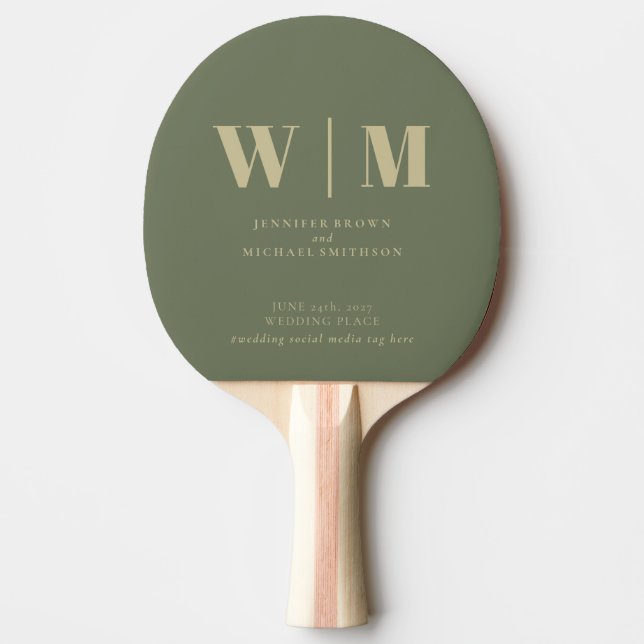 Sage Gold Formal Simple Fun Wedding Name Ping Pong Paddle (Front)