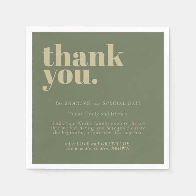 Sage Gold Formal Thank Minimalist Decor Wedding Napkins