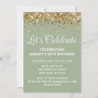 Sage & Gold Glitter 50th Birthday Let's Celebrate