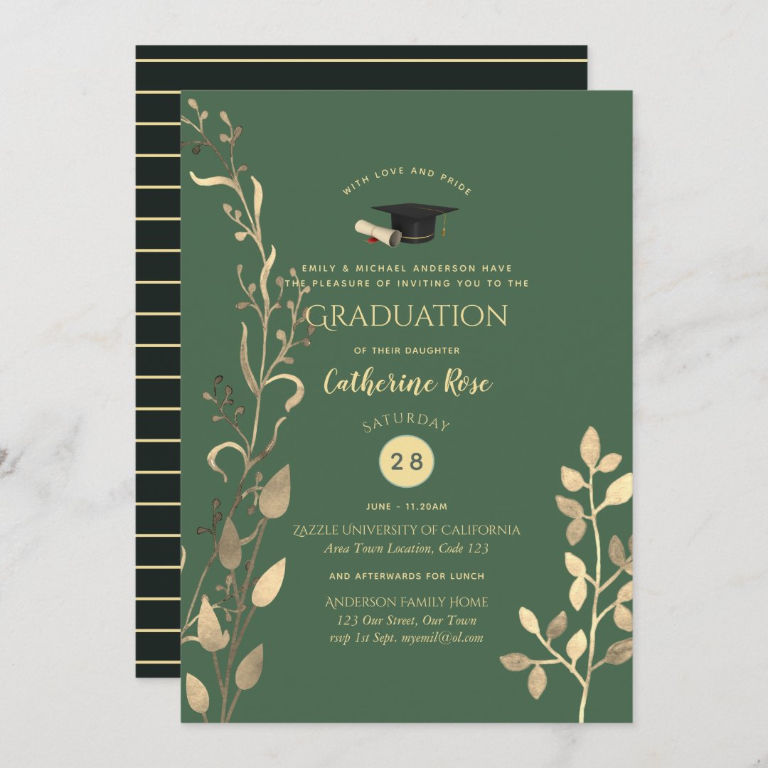 Sage Gold GRADUATION Ceremony Invitations Classy Zazzle