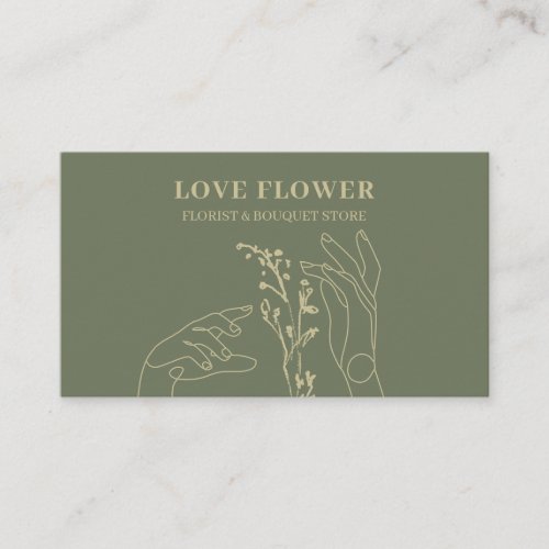 Sage Gold Hand Holding Flower Business Card