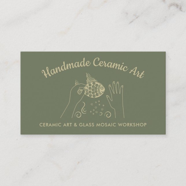 Sage Gold Handmade Hobby Ceramic Fish Mosaic Business Card (Front)