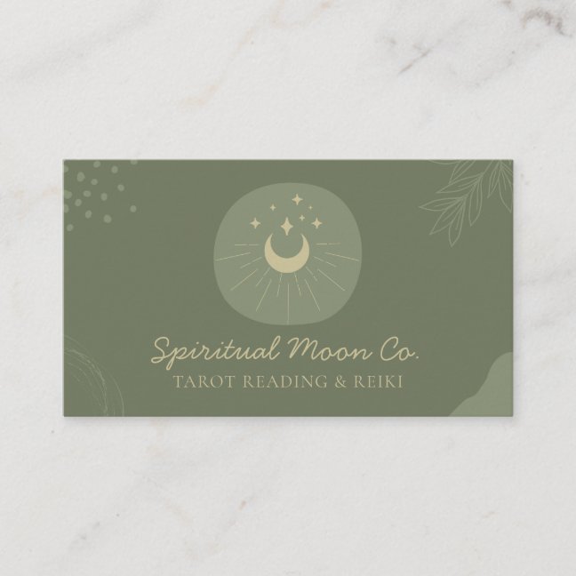 Sage Gold Moon Stars Spiritual Reiki Business Card
