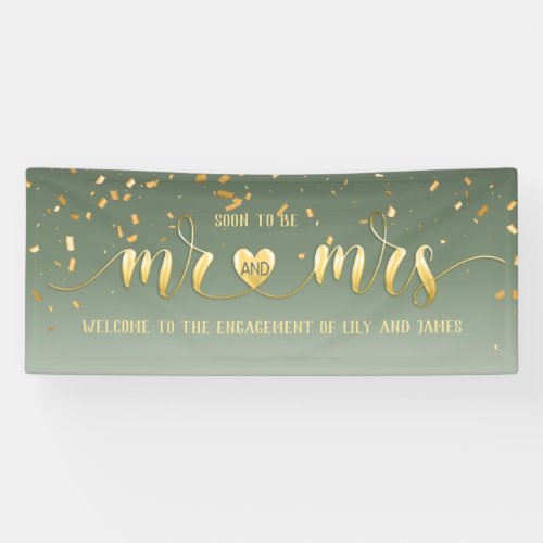 Sage Gold Mr and Mrs Engagement Banner