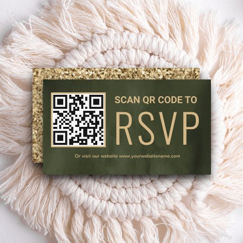 Sage Gold Online QR Code RSVP Wedding Website Enclosure Card