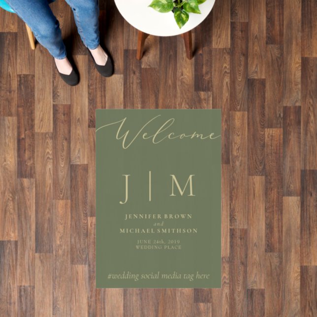 Sage Gold Party Welcome Modern Classic Wedding Floor Decals (Floor)