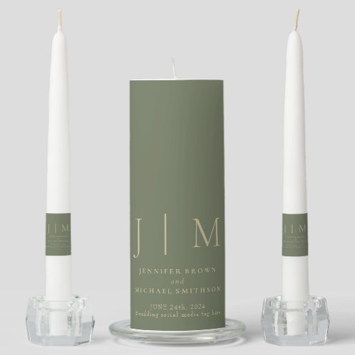 Sage Gold Party Welcome Modern Classic Wedding Unity Candle Set