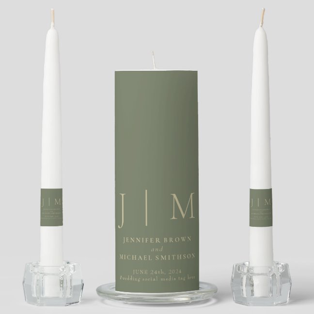 Sage Gold Party Welcome Modern Classic Wedding Unity Candle Set
