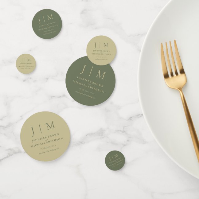 Sage Gold Simple Formal Monogram Classic Wedding Confetti