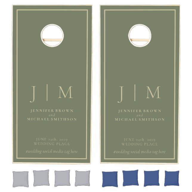 Sage Gold Simple Formal Wedding Couple Cornhole Set (Set)
